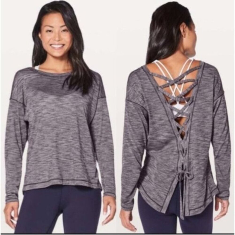 Lululemon Purple Laced With Intent Lace Up Back Long Sleeve Top Size 6